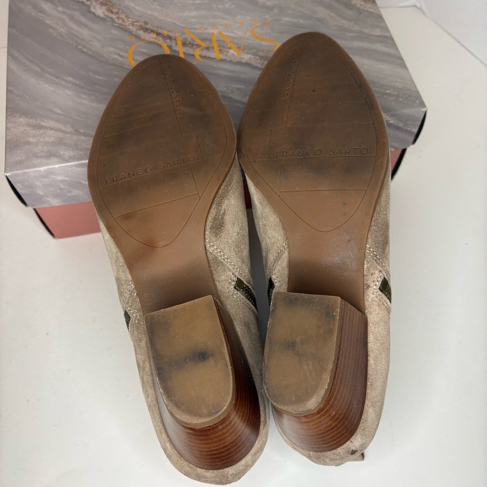 SARTO Taupe Suede Ankle Booties with Side Zip - Picture 6 of 6
